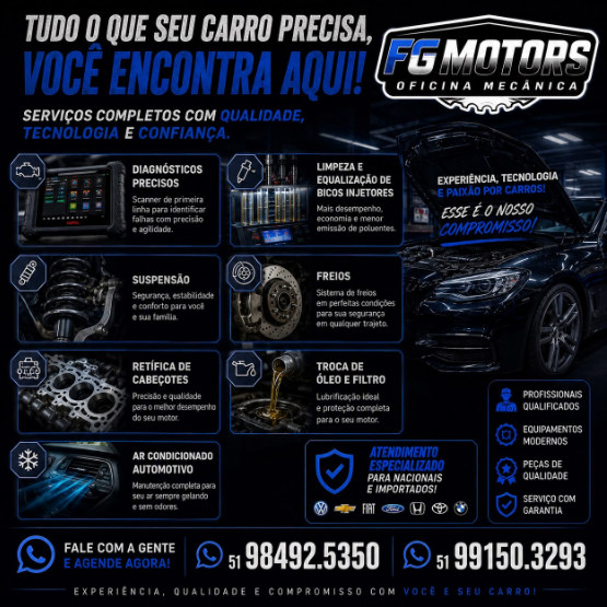 Equipe trabalhando na oficina FG Motors